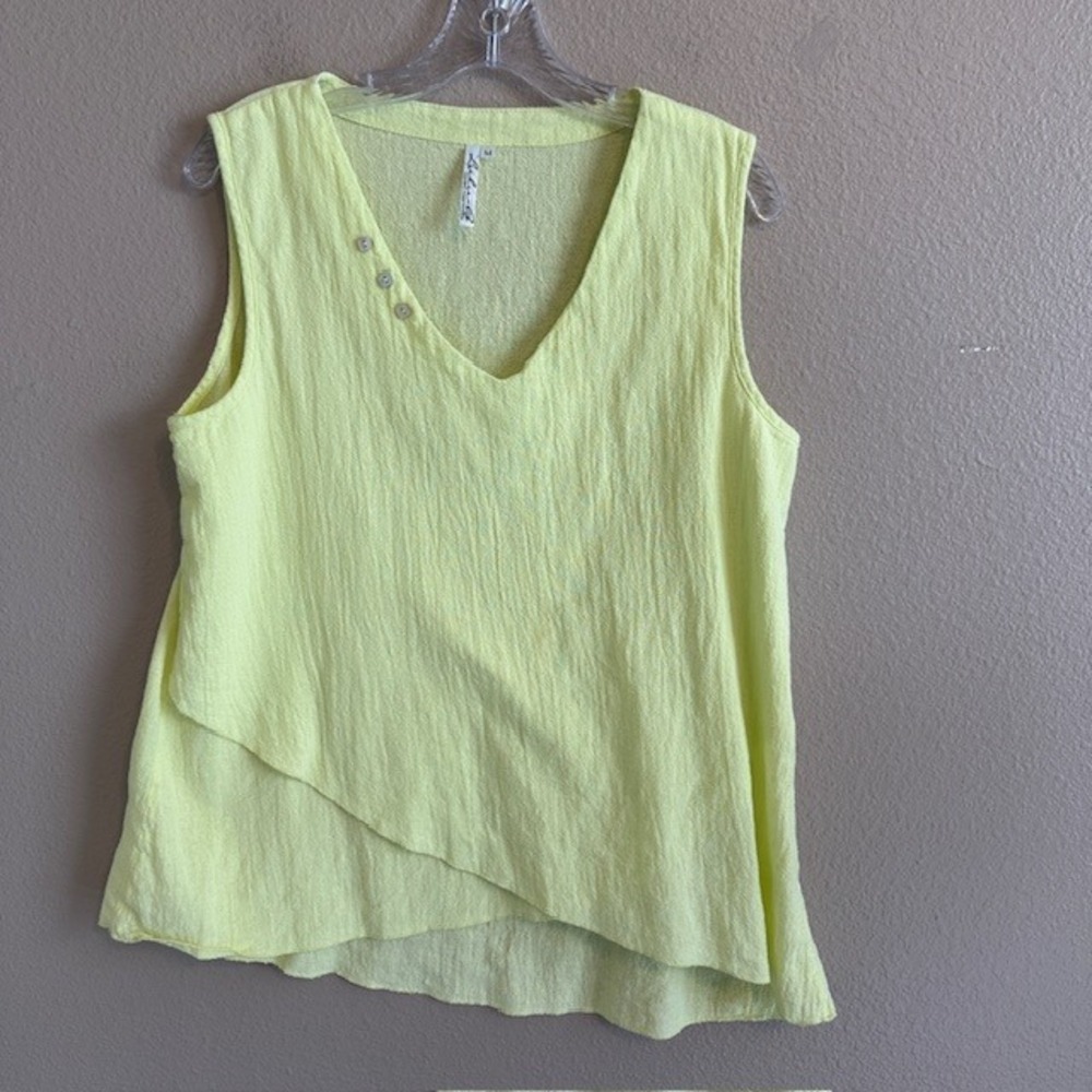 Lulu B Neon Yellow V-Neck Cotton Sleeveless Tunic Tank MD Beach Casual Drape